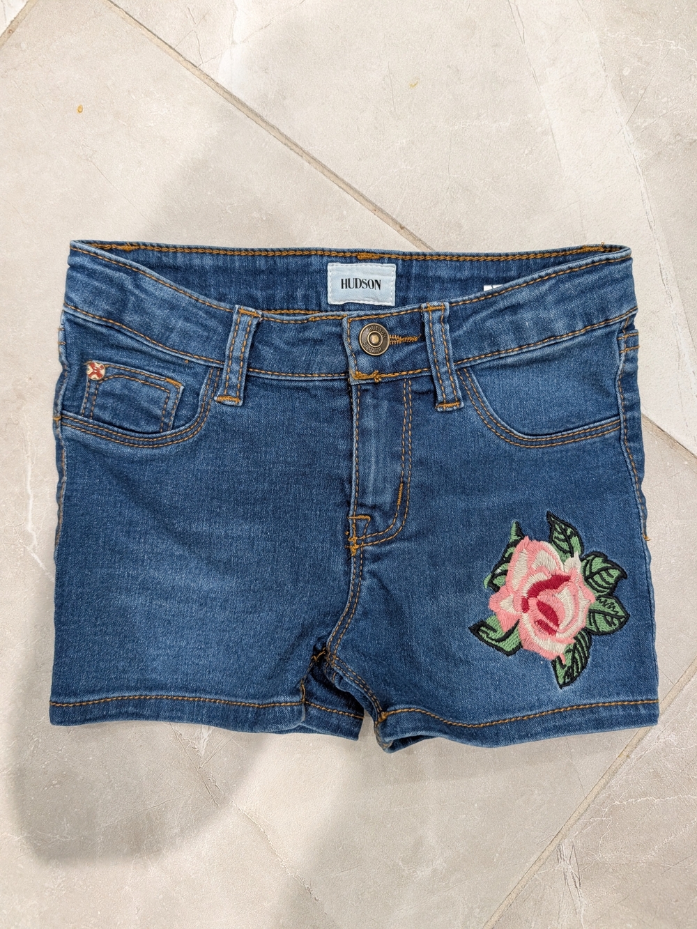 5/$35 Hudson Blue Denim Shorts with Rose Embroidery – Girls 5